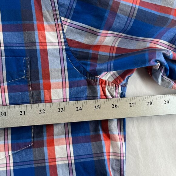 Double Pump Button Down Shirt Mens 2XL Tall Long Sleeve Easy Care Plaid Blue Red - Picture 10 of 11